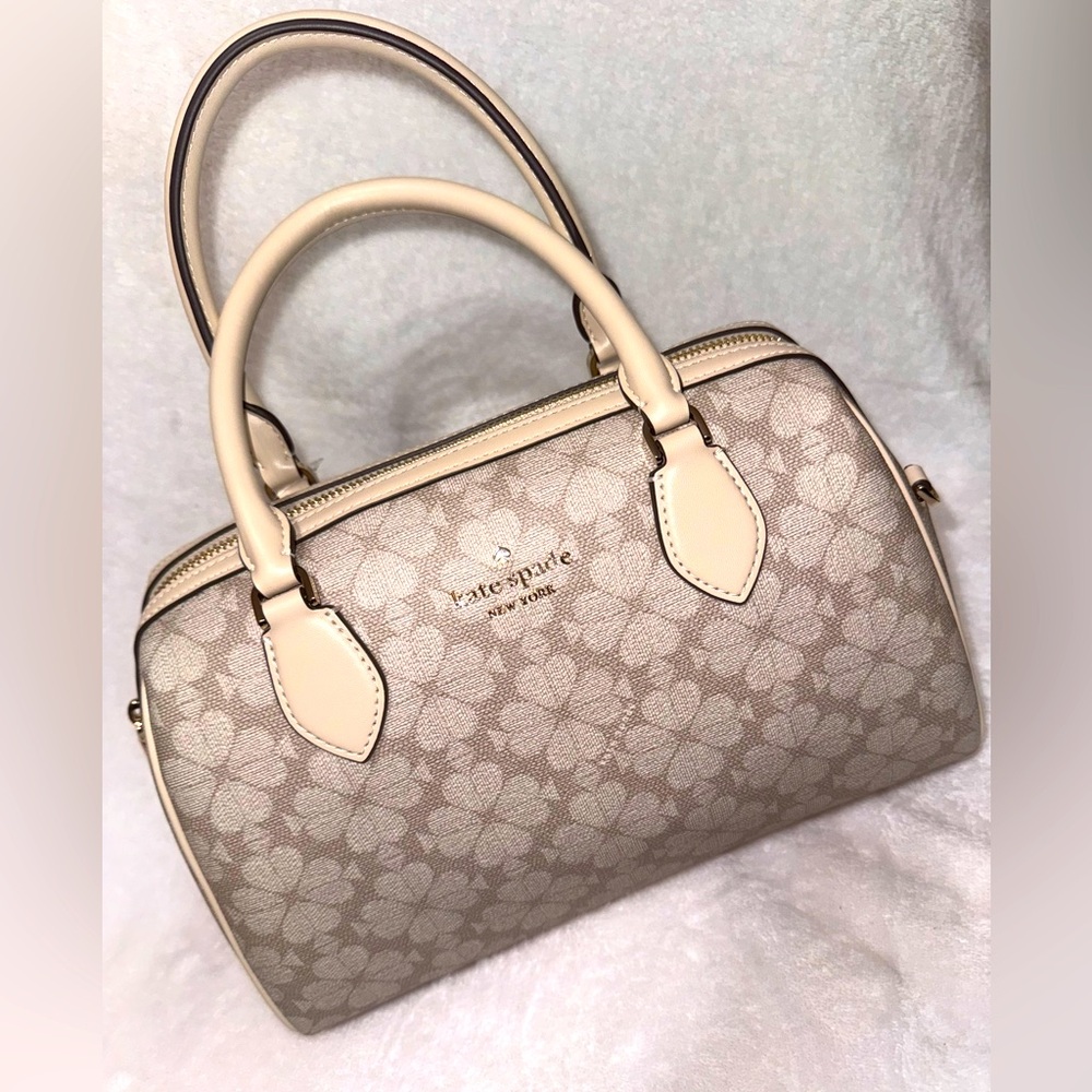 kate spade Cream Floral Satchel with Beige Trim